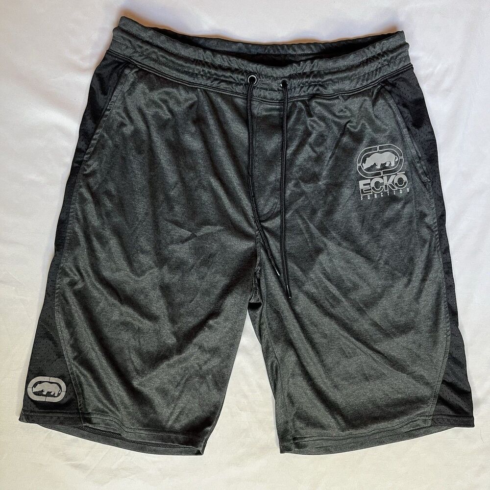Ecko Function Athletic Shorts Men's XL Gray Elastic Waist Poly Blend Logo 11” is